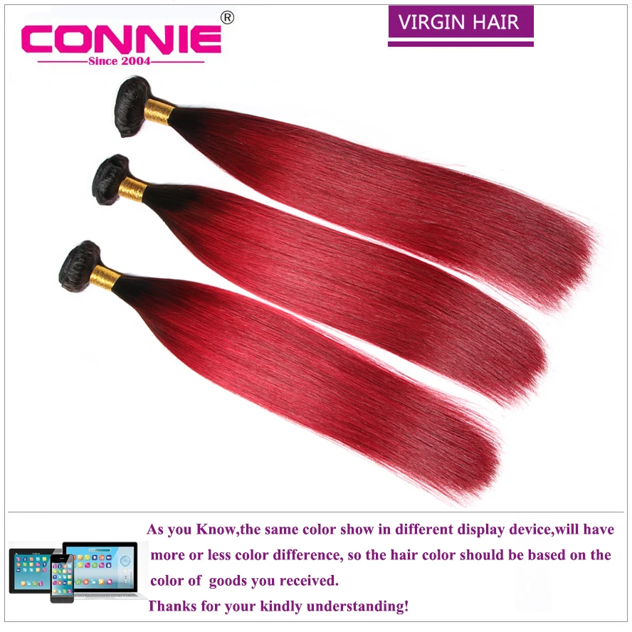 Красный Ombre Прямо Девы Волос Weave Two Tone Цвет Бразильский Выдвижения 1B/Красный