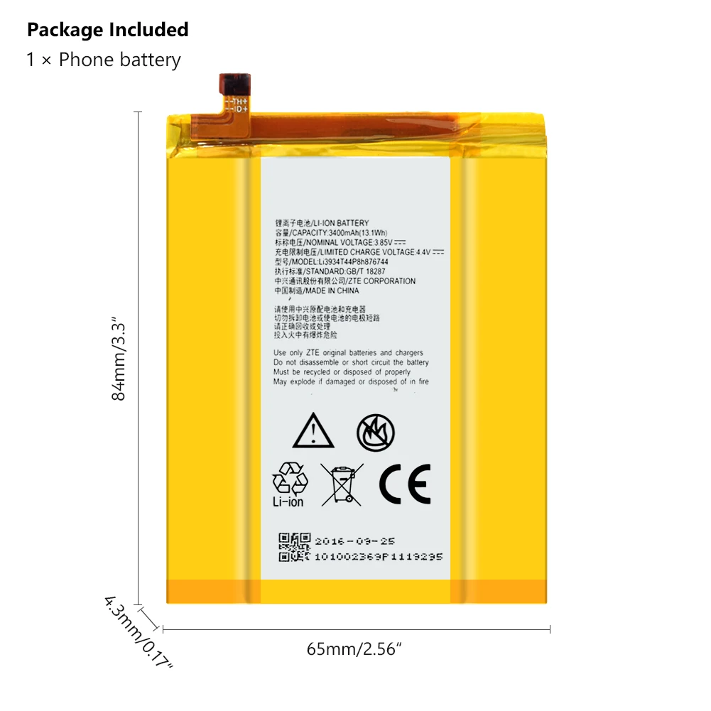 Подлинная Замена литий полимерная батарея 3400mAh Li3934T44P8h876744 для ZTE ZMax Pro Z981 Мобильный