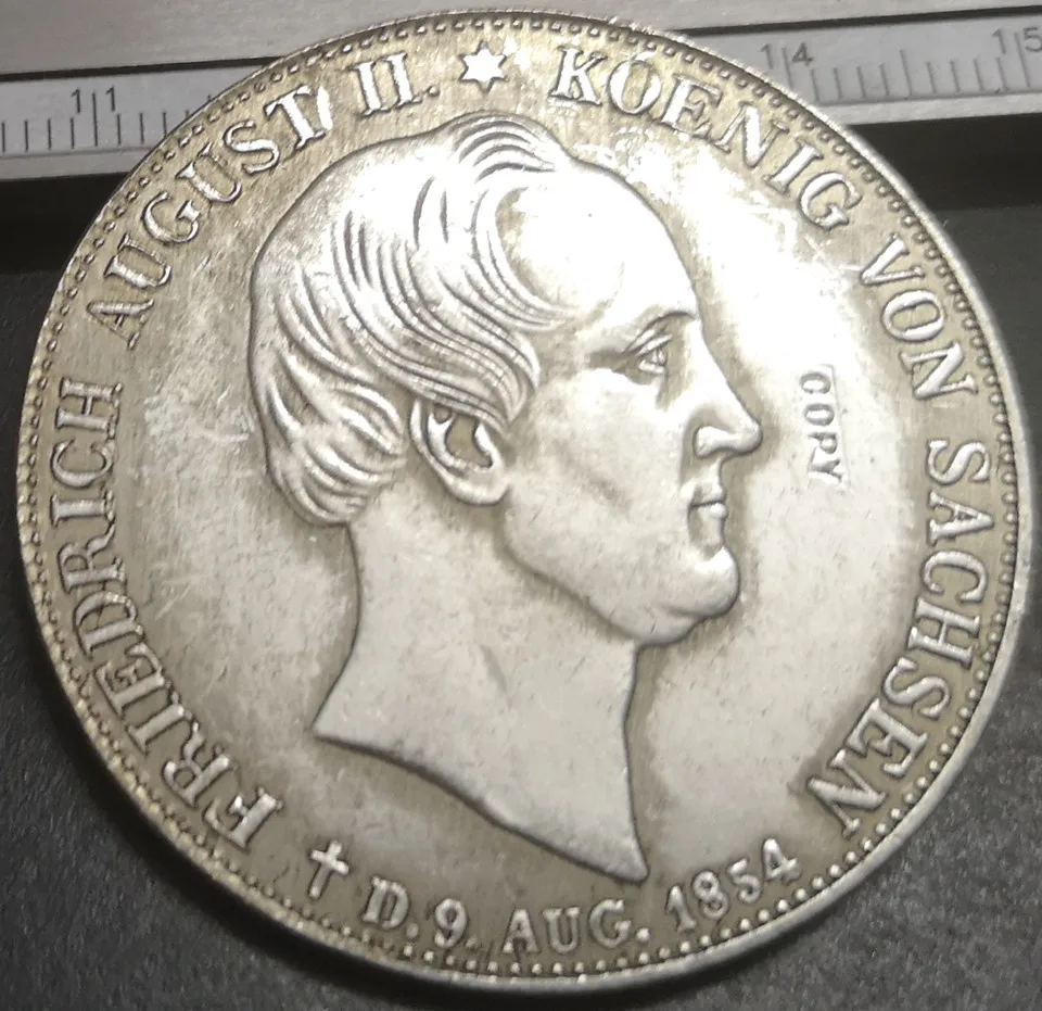 Серебряная монета из Королевства Saxony 2 Thaler Friedrich August II 1854|Безвалютные монеты| |