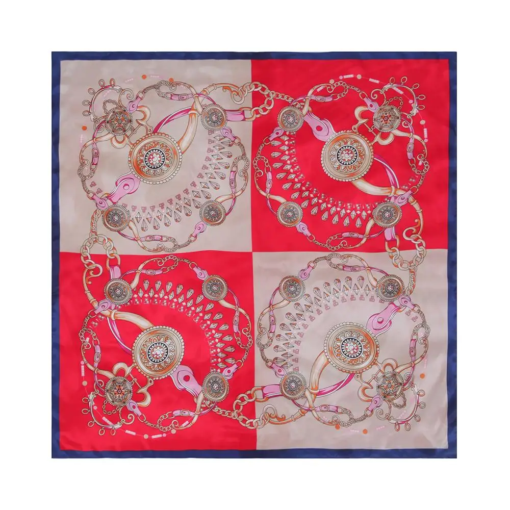 

Fashion Foulard Satin ScarfsNew Chain Printed Silk Scarf 90*90cm Large Size Square Shawl Hair Head Scarves for Women Bandana