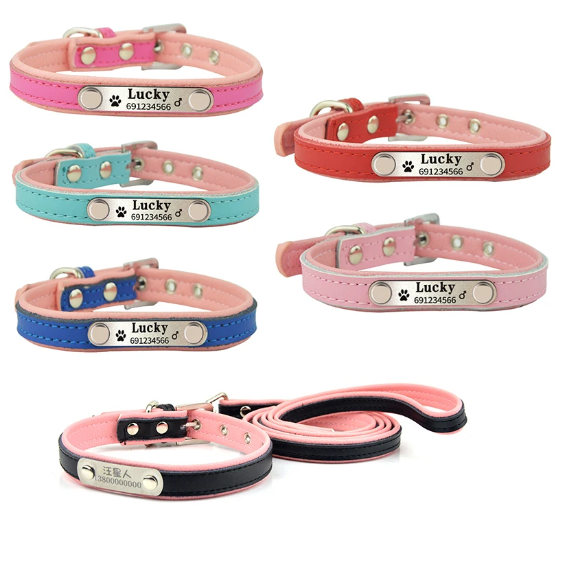 Ошейник из мягкой кожи для домашних животных|leash lead|personalized collarfree engraving |
