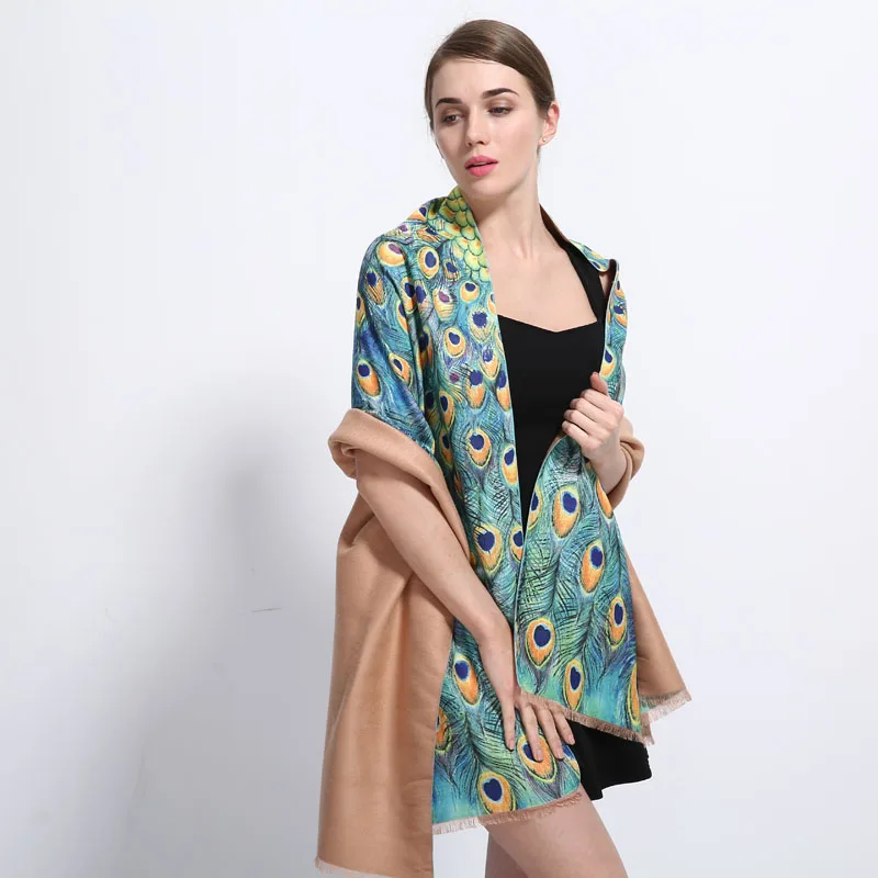 Бренд YILIAN новые модные с принтом Павлин для девочек-Испания кашемировый зимний