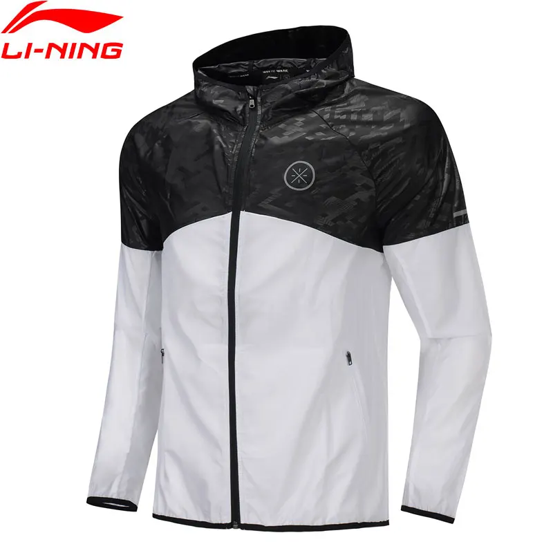 Li-Ning мужские спортивные куртки серии Wade, ветровки с капюшоном, полиэстер, обычная посадка, спортивные куртки AFDP239 MWF400