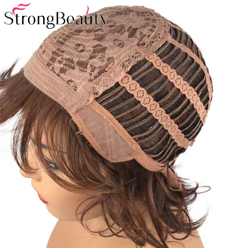 StrongBeauty короткий кудрявый парик синтетический парик для женщин красный коричневый парик с челкой 8 дюймов