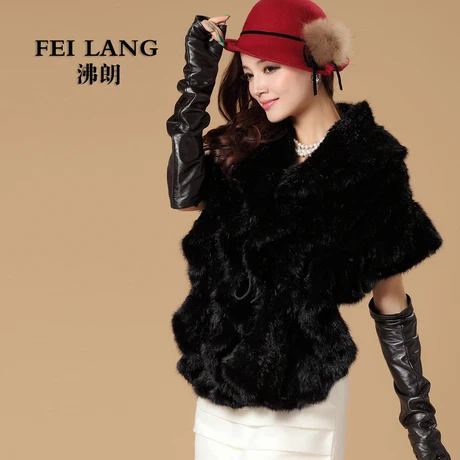 Роскошная зимняя женская шаль из натурального меха норки с оборками на подоле