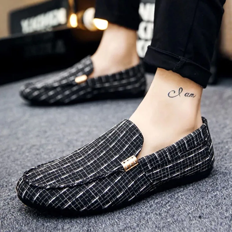 Casual Shoes Canvas Slip-on Rubber Breathable Soft Summer Sneakers Checkered Comfortable Fashion Autumn Flats Loafers For Men | Обувь