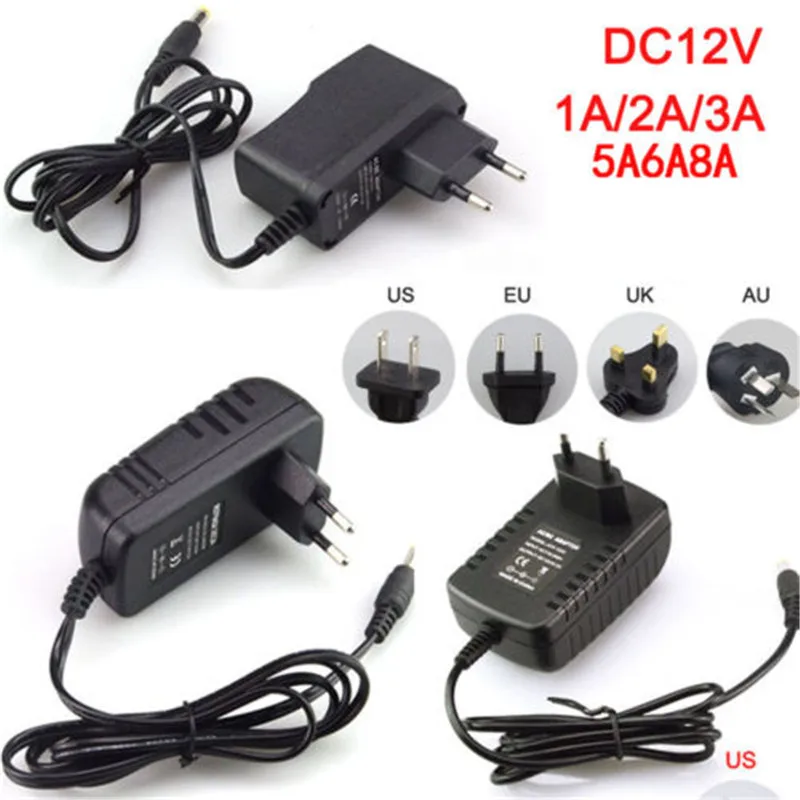 AC100-240V к DC12V 1/2/3/5/6/8A адаптер питания трансформатор для 5050 3528 5630 светодиодной ленты