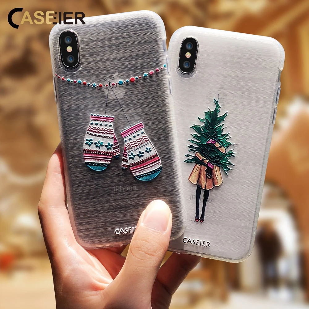CASEIER Christmas Phone Case For iPhone X 7 8 6 6S Plus XR XS MAX New Year Soft TPU Cases Fundas 5 5S SE Back Covers |