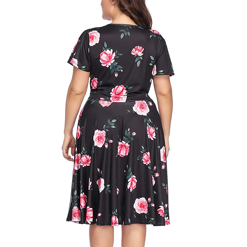 Wipalo 2019 Women Flower Leaf Print Plus Size Summer Dress Casual V Neck Short Sleeve Wrap Ladies Big 5XL Vestidos | Женская одежда