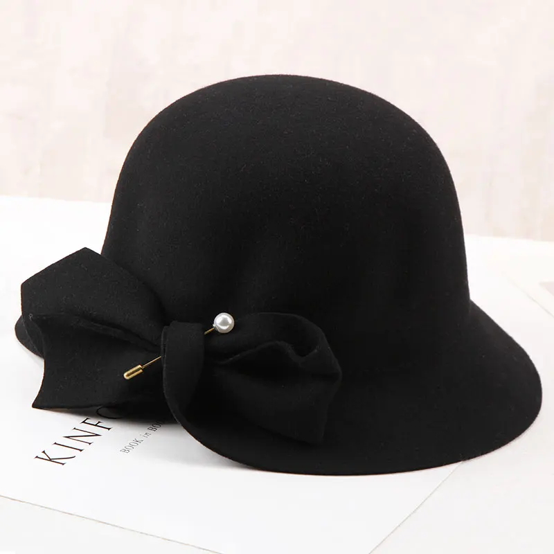 Модные женские шерстяные шапки Шляпа Fedora для девочек взрослых осенне зимняя с