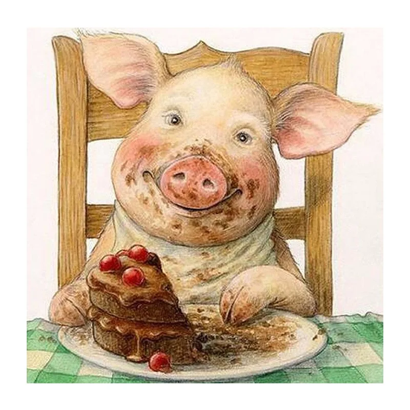 DIY pig diamond painting Cute little eating cake 5D round embroidery cross stitch plastic crafts | Дом и сад