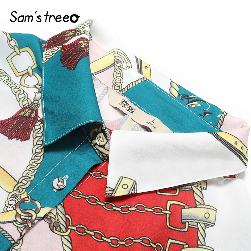 Samstree/женские рубашки с винтажным принтом; осень года; свободные женские блузки в Корейском стиле с длинным рукавом; модные повседневные женские шифоновые топы для офиса