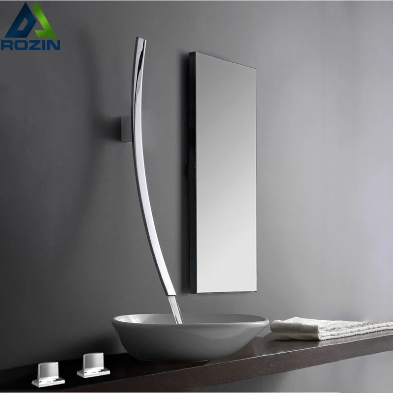 

Rozin Wall Mounted 70cm Spout Waterfall Basin Faucet Single Handle Chrome Bathroom Mixer Tap Concealed Basin Sink Torneira