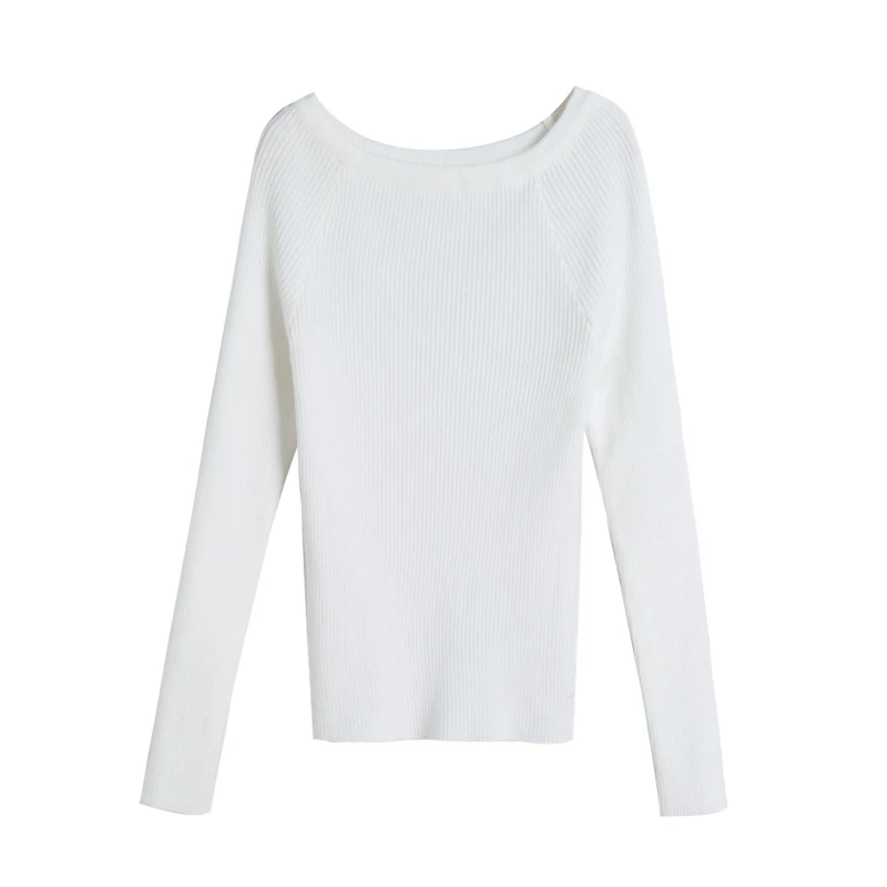 

2018 New Autumn Comfortable Knitting Top White Simple Long Sleeve Fashion T-shirts For Women Slim Fitted Tees