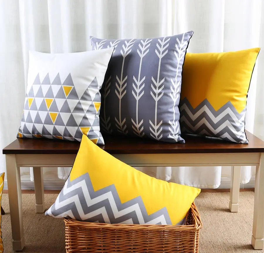 Фото Бесплатная доставка! Желто серая квадратная подушка с - купить
