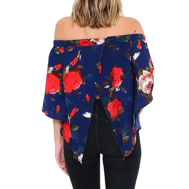 2017 летние женские повседневные Цветочные Топы с вырезом лодочкой свободные