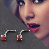 nose studs 316l stainless steel titanium with 2 5mm pomegranate red aaa zircon body jewelry