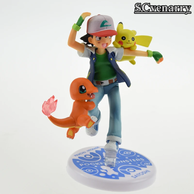 Аниме Ash Ketchum Charmander Pikachu Satoshi &amp Hitokage ПВХ фигурка модель рождественские подарки для