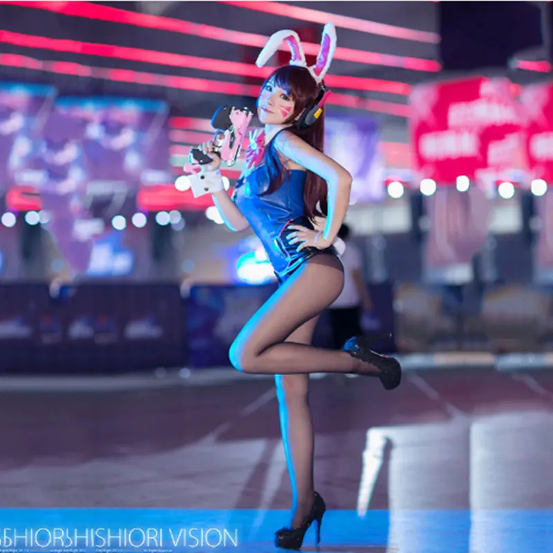 Женский костюм для косплея D.va Bunny Girl Rabbit из искусственной кожи с ушками и