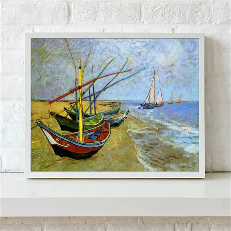 Синий фон Милая Рыба свежий и лодка скандинавский декоративный холст живопись