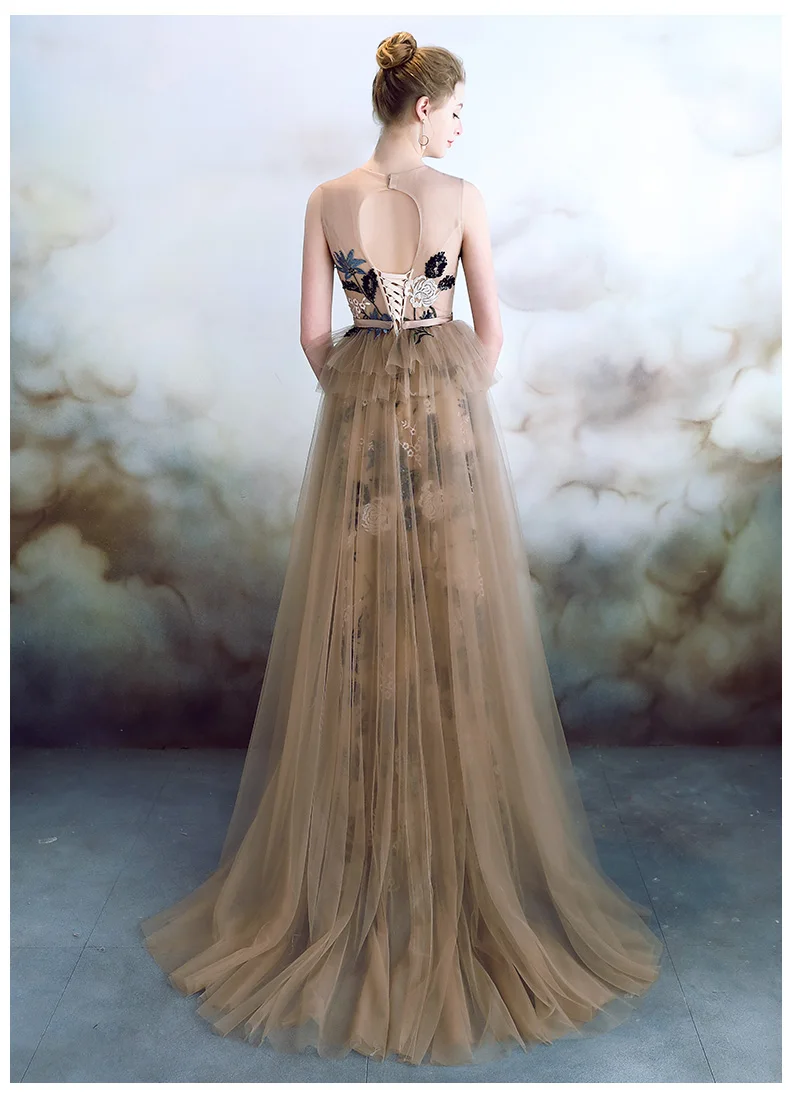 

Robe De Soiree Evening Dress Long 2020 Tulle with Lace Appliques Bride Banquet Abiye Long Prom Party Dresses