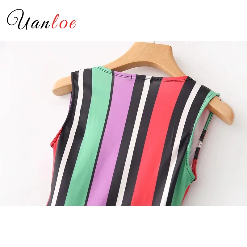Для женщин пикантные V шеи Полосатый боди без рукавов эластичные Комбинезоны