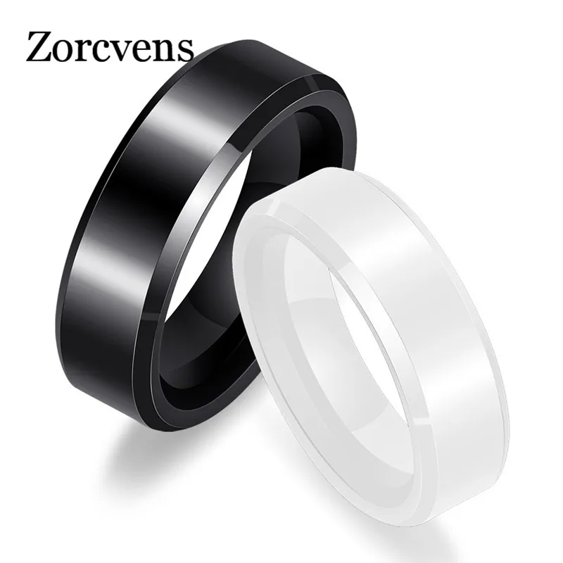 

ZORCVENS New Fashion Simple 6mm Black/White Ceramic Ring for Men Women