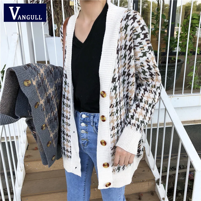 Элегантный осенне-зимний свитер с узором гусиные лапки кардиган Женский