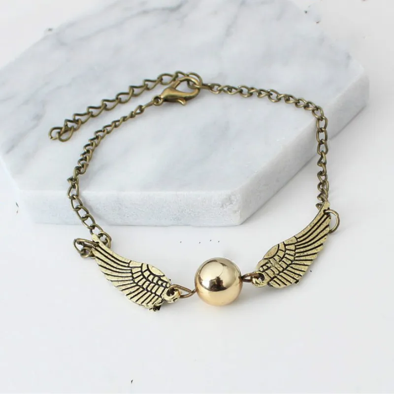 Mujer Pulseira Bijoux Новый Панк Snitch винтажный крыло перо pulseira браслет цепочка с бусинами