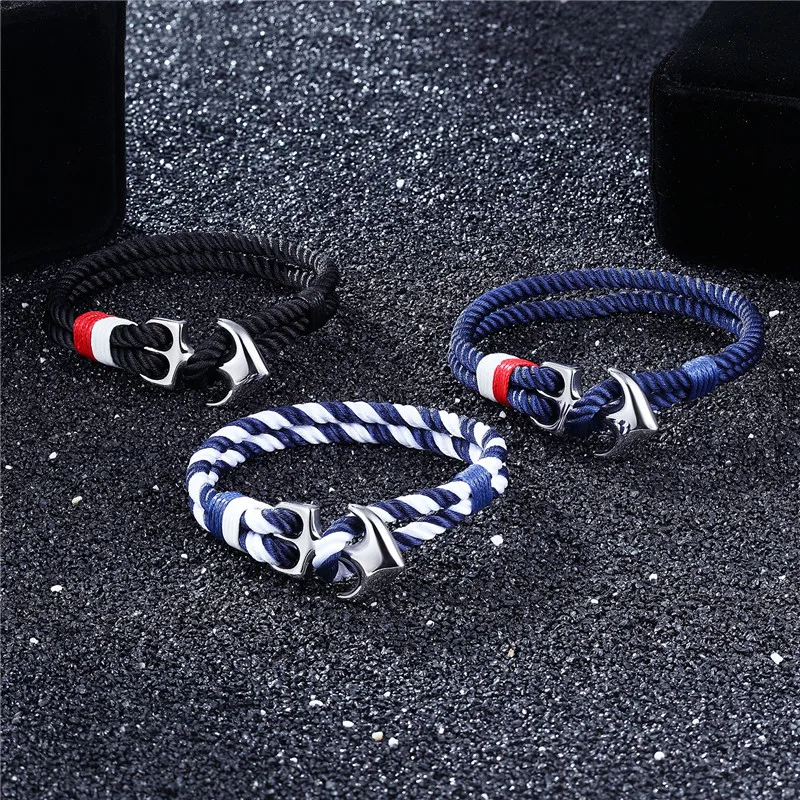 MKENDN High Quality Anchor Bracelets Men Charm Nautical Survival Rope Chain Paracord Bracelet Male Wrap Metal Sport Hooks images - 6