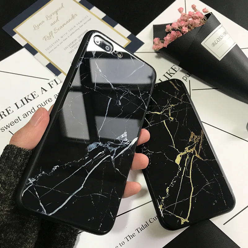 Fashion Marbled Mobile Phone Case For Apple 7/8plus XS Tempered Glass X XR |