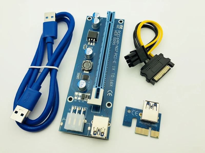

50PCS VER009S PCI-E PCI Express Molex 6Pin to SATA 1X 16X Riser Card Extender Adapter USB 3.0 Cable LED for Bitcoin Miner Mining