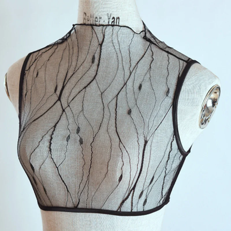 

Summer new lace perspective short fake collar women's wild Elegant Sleeveless Blusas Crochet Casual Shirts sweaters stand collar