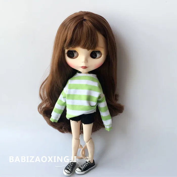 Одежда для куклы blyth 1/6 аксессуары кукол модная футболка в полоску + короткие