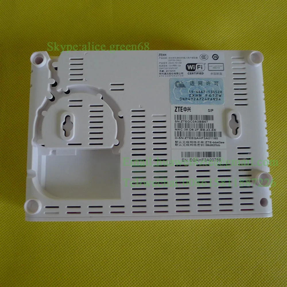 ZTE GPON ОНУ zxhn F612W с 2 портами Ethernet + 1 Голосовой порт WiFi маршрутизатор sip или H.248