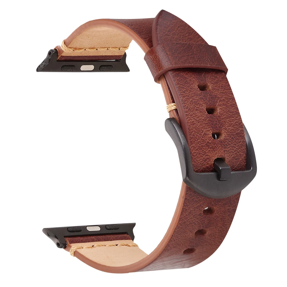 Ремешок для часов BEAFIRY 42 мм 44 с воском из натуральной кожи темно-коричневый Apple Watch
