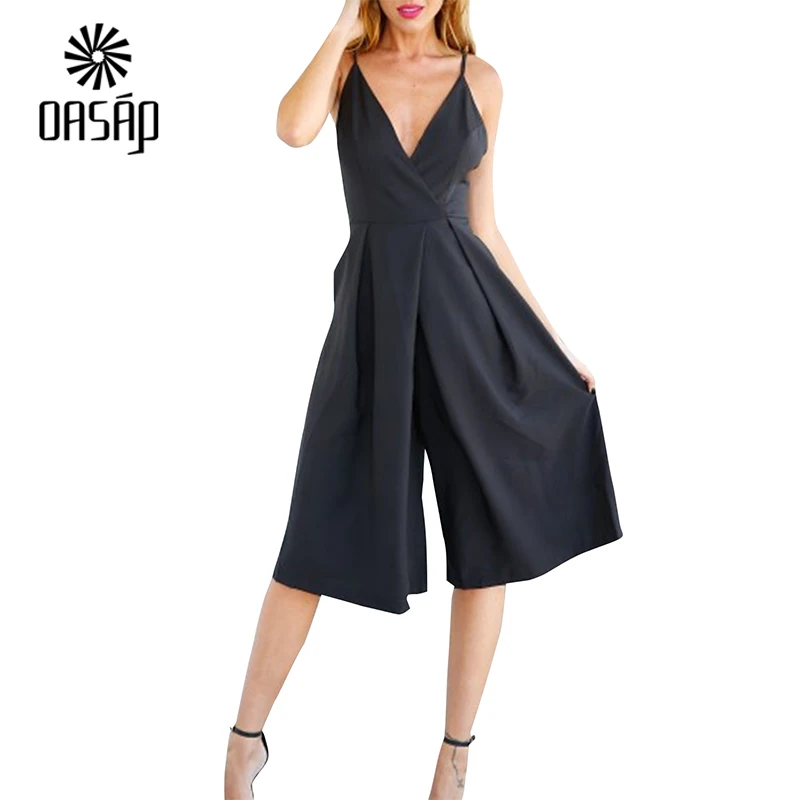 OASAP 2016 женская Мода Повседневная Черный Новый Ползунки V Декольте Открытая Спина