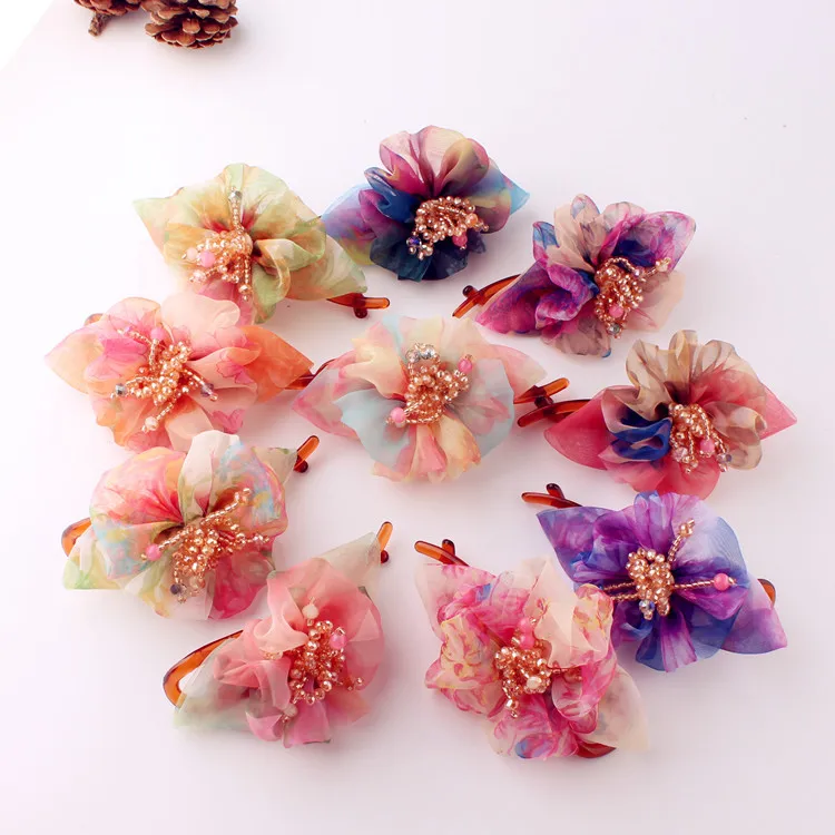 

Women Korean Style Chiffon Crystal Flower Hairpin Twist Sweet Flower Hair Pins Claws Clips Hair Accessories