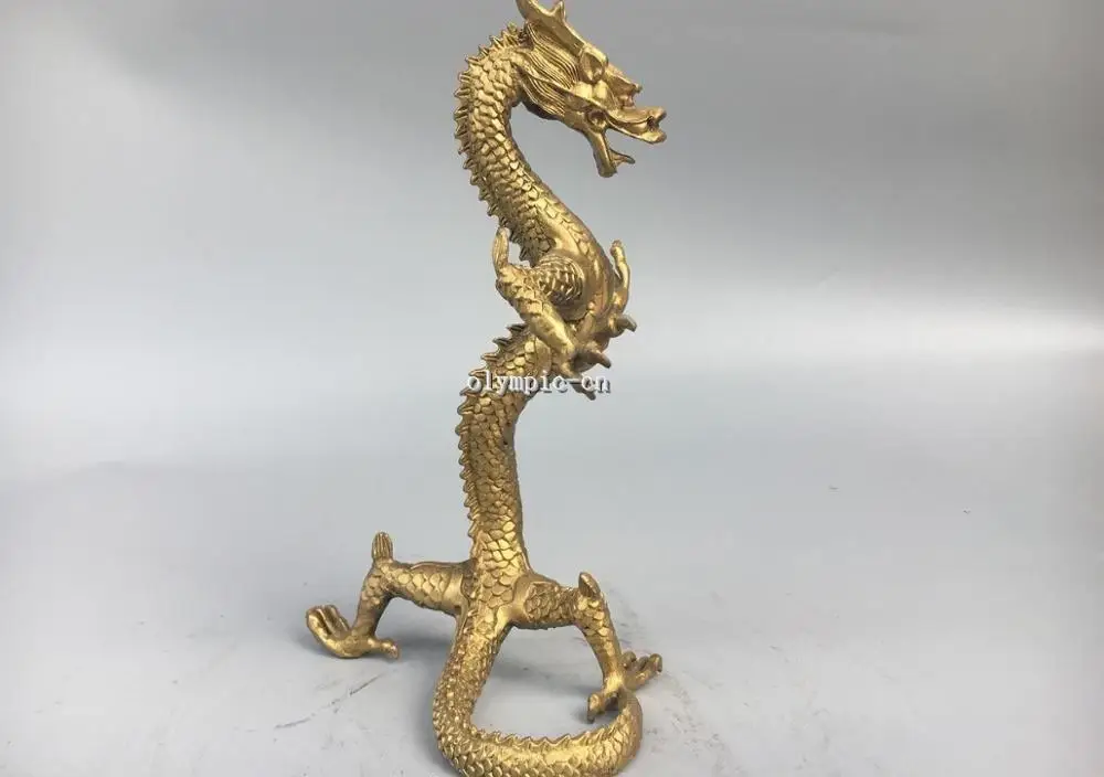 

10'' Classica Brass carved chinese folk home fengshui auspicious beast dragon