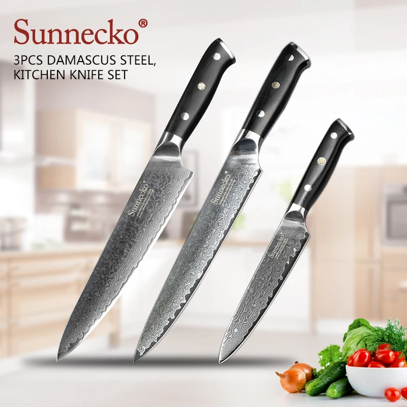 SUNNECKO 3 шт. Кухня ножи Набор Утилита поварской нож для тонкой нарезки режущие