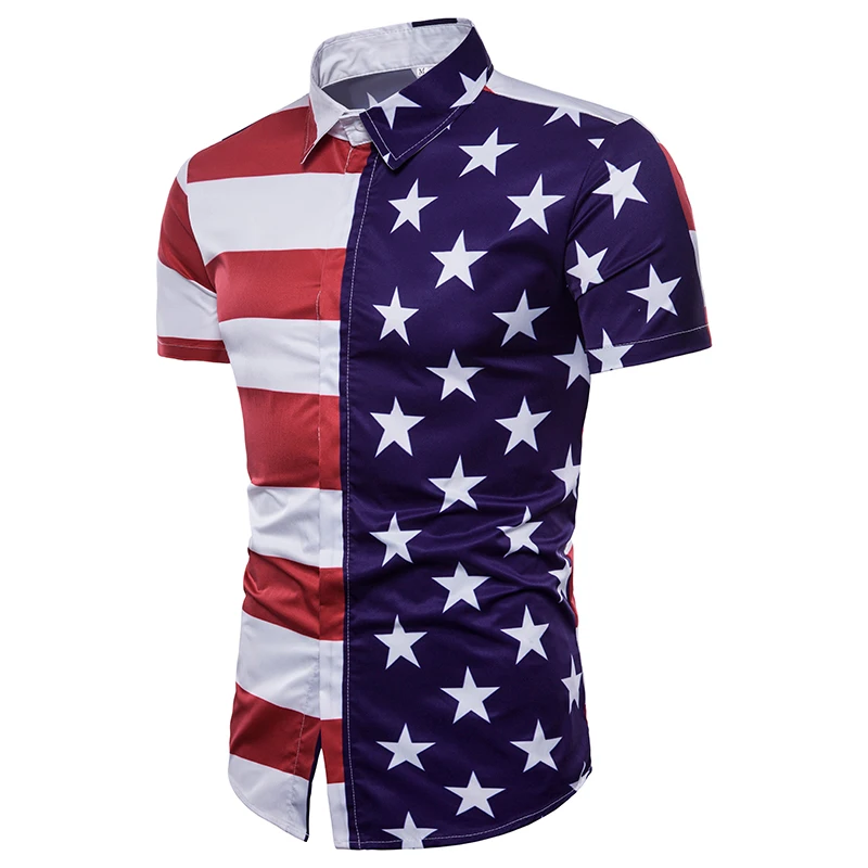 2018 New Featured Brands Shirt Fashion Mens short Sleeve National flagPrint Casual Camisas Hombres | Мужская одежда
