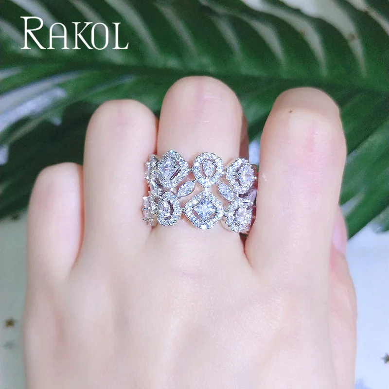 RAKOL Одежда высшего качества кубический циркон женские открытые кольца для Для женщин Роскошные свадебные украшения на свадьбу, годовщину подарок аксессуары RR21118
