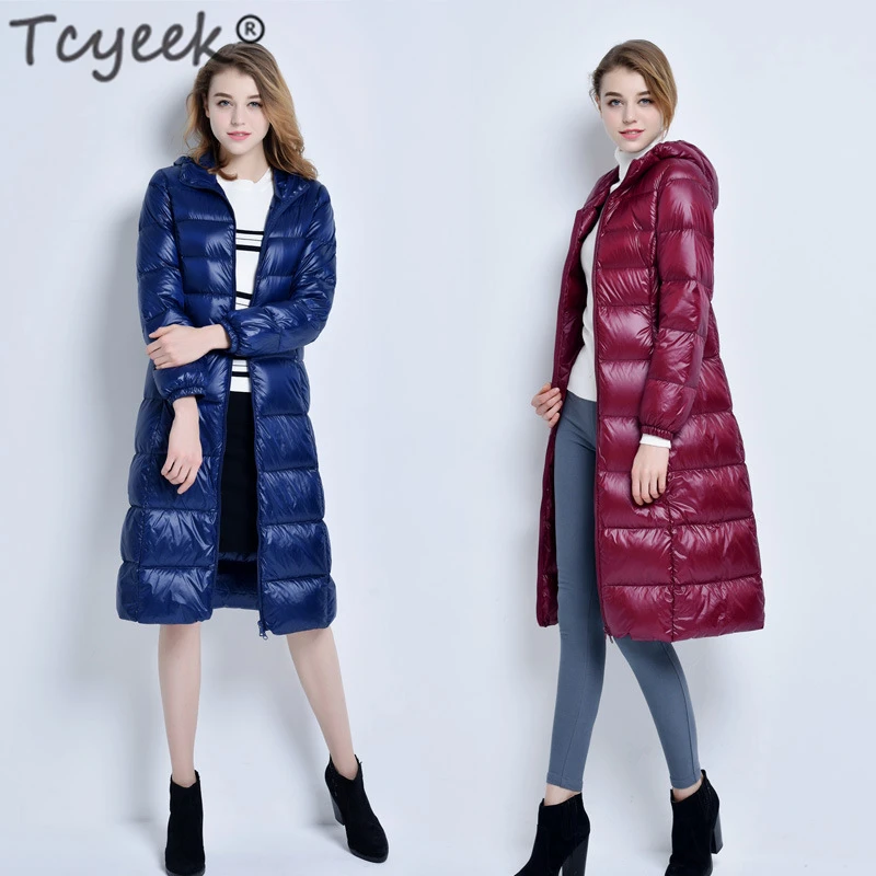 

Женский зимний пуховик Tcyeek, длинное пуховое пальто, женская модная куртка с капюшоном, теплая одежда, плотные облегающие куртки, женская оде...