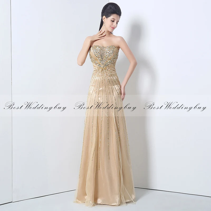 Exquisite Crystal Beaded Nude Tulle Long Prom Dresses Evening XZ002 | Свадьбы и торжества