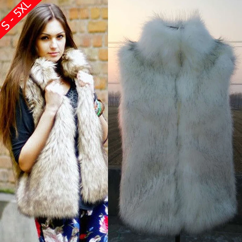 

Hot Spring And Winter Women Plus Size XXL XXXL 4XL 5XL Fake Fox Fur Vest Ladies Vintage Faux White Fur Coats