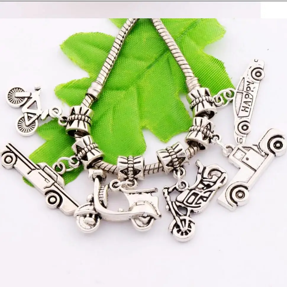 

120pc Mix Vehicle Car Bike Motorcycle Sets Charm Beads Pendants Fit European Bracelet Jewelry DIY