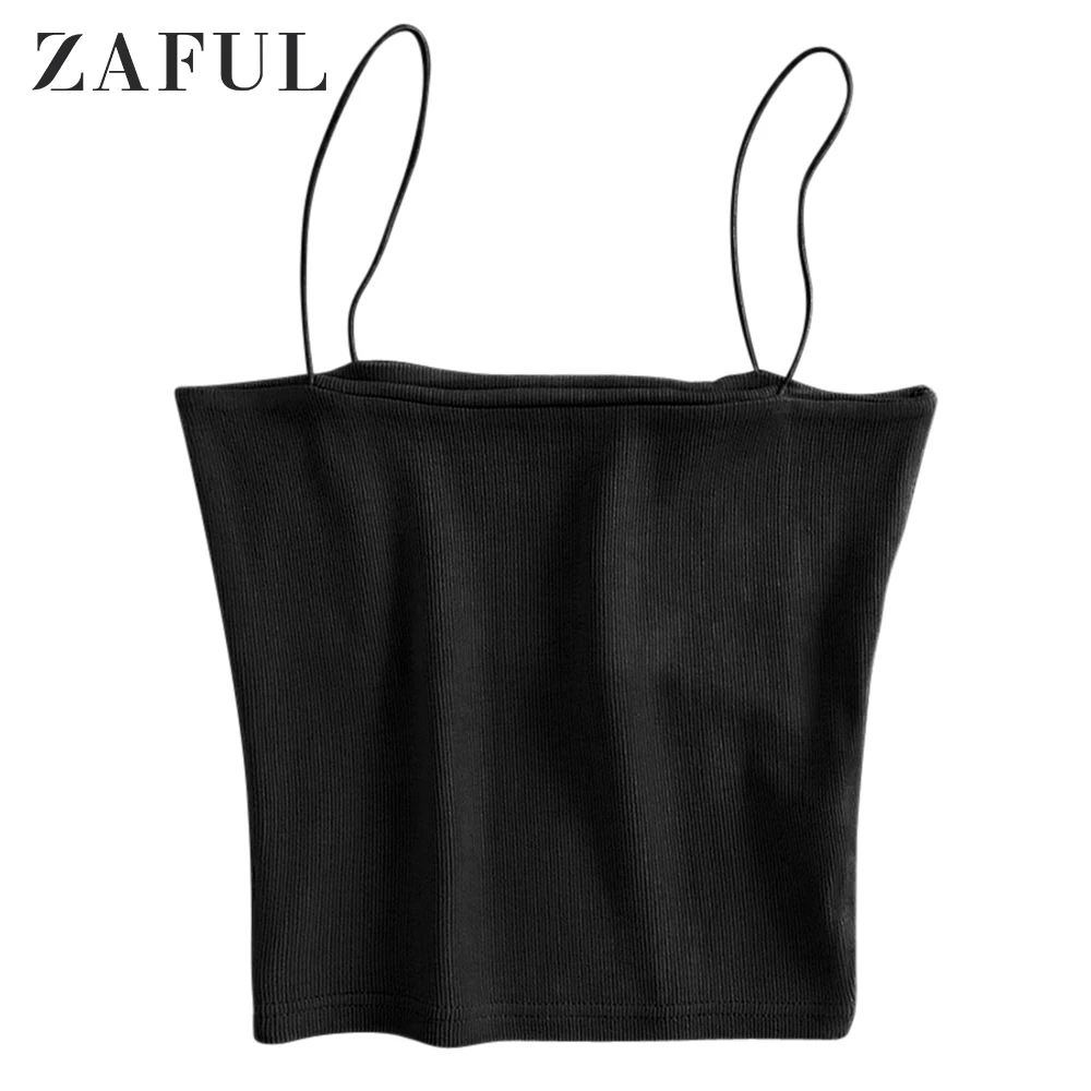 ZAFUL ребристый укороченный топ на бретелях женский летний классический короткий