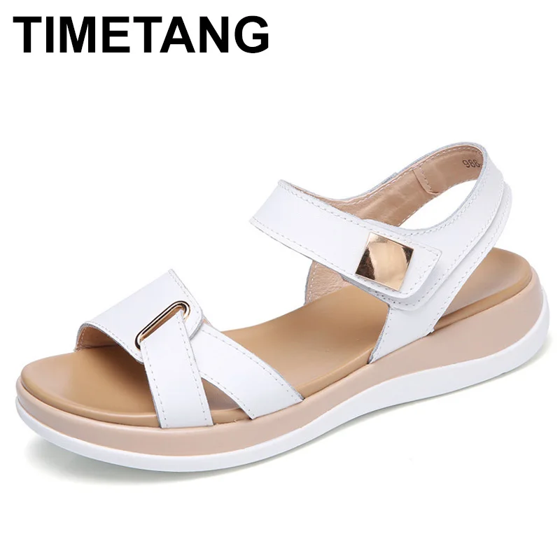 

TIMETANG 2018 Women sandals summer genuine leather flat sandals ankle strap Platform sandals ladies sexy white wedge sandalsC259