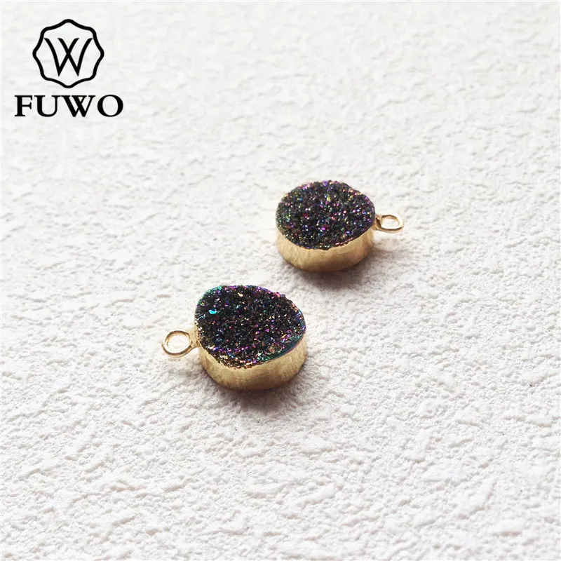 Aura Rainbow Color FUWO 10 мм Природный Кварц Druzy Кулон с титановым гальваническим покрытием из кварца хрустальные Кластерные украшения аксессуары оптом PD145 - Окраска металла: Aura Rainbow Color
