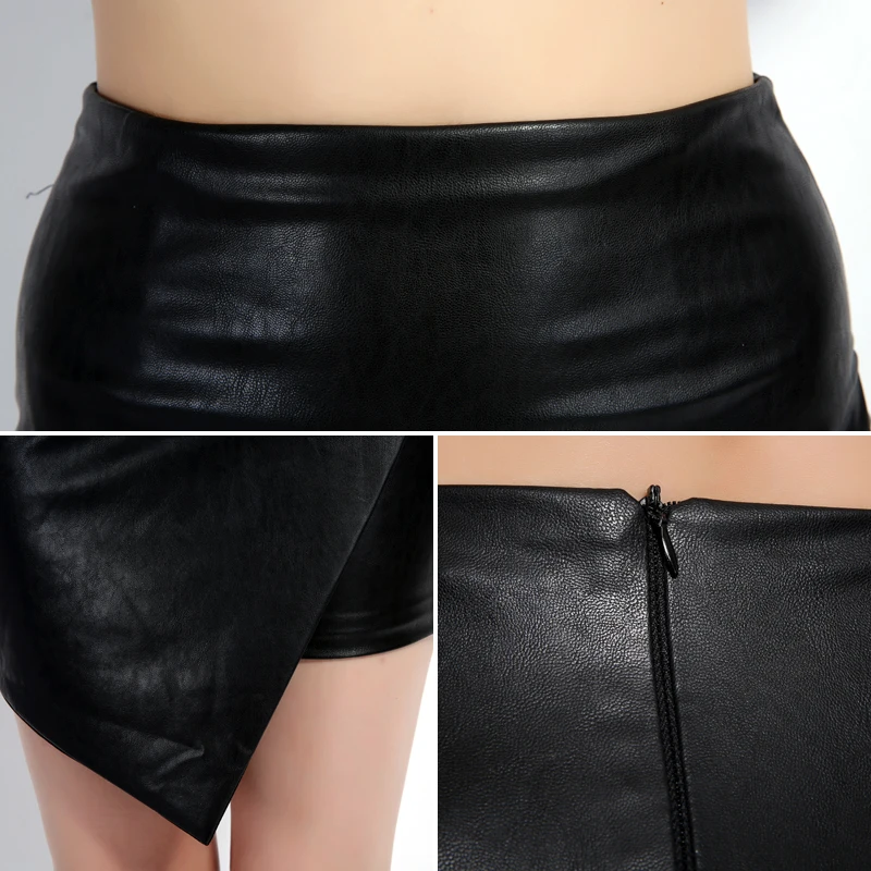

A Forever 2019 Women Mini Skirt Fashion Rock Asymmetrical PU Leather Skirt Sexy Casual Slim Black PU Package Hip Skirts AFF1152